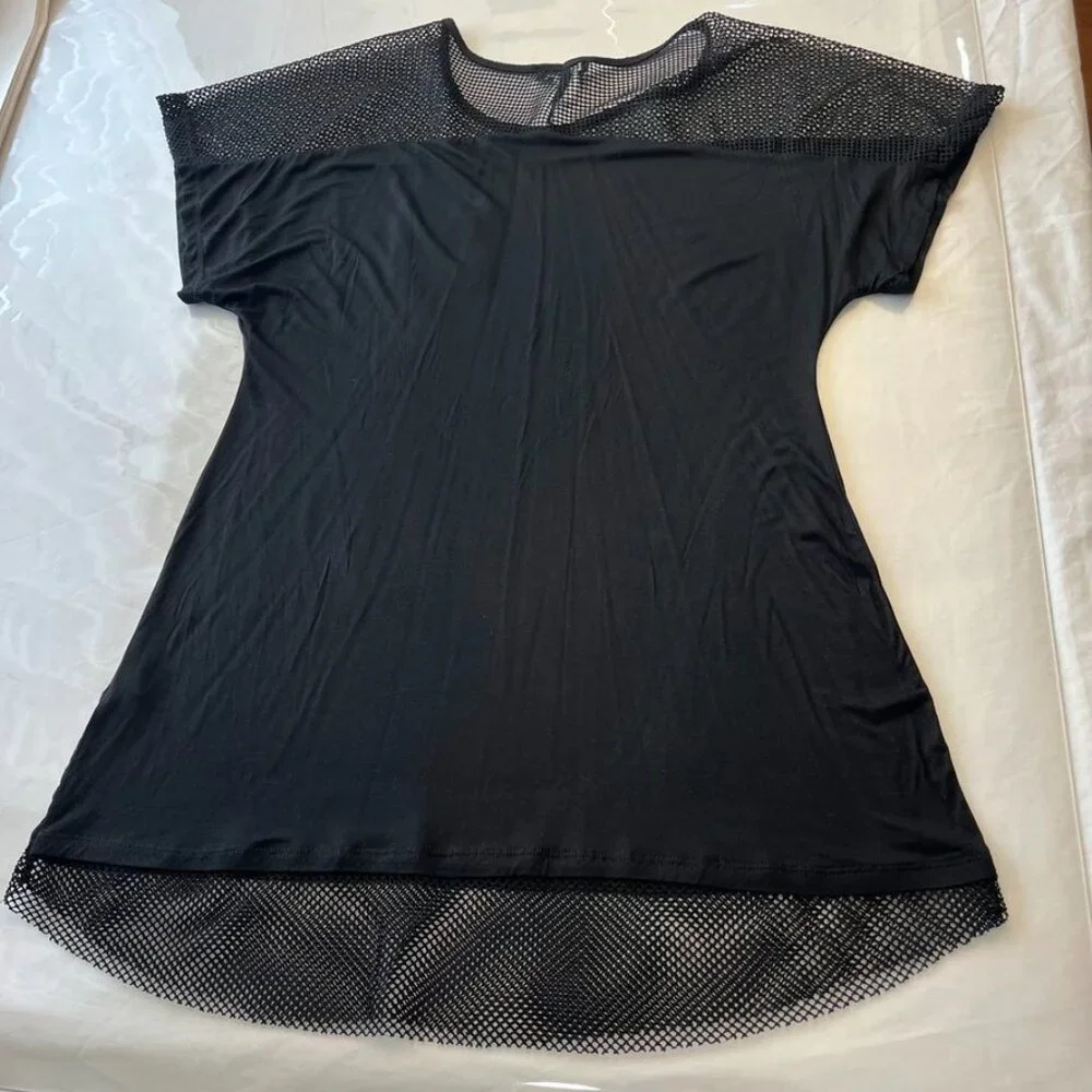 VENUS Mesh Trimmed Cover-Up Dress Black Size L